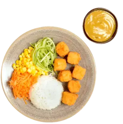 crispy fish bites with katsu curry sauce